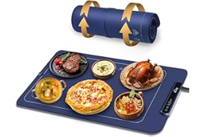 QUECEUY Silicone Food Warming Mat,3 Temperature Set Food Warmer with Child Lock,Quick Heating of Surface,Anti-Scald of Back,Portable Warming Trays for Party,Food Warmer Mat for Thawing,Drying,Fermentation