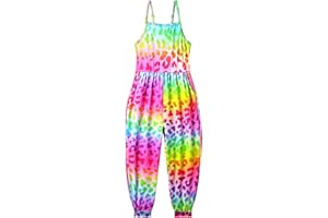 Alikhonf Girls Rompers Toddler Jumpsuit Playsuit Sleeveless Loose Spaghetti Strap with Pockets Summer Pant