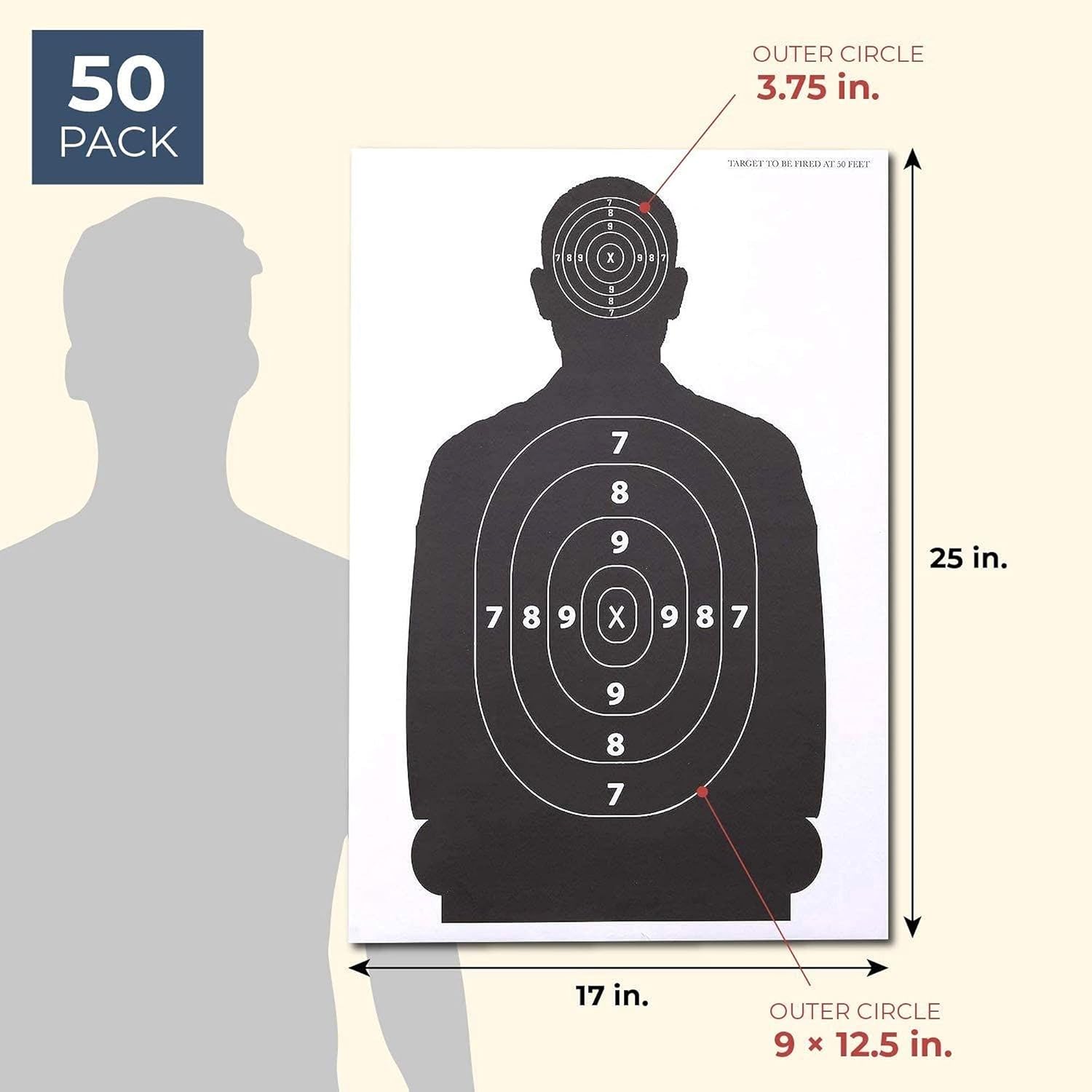 Juvale Shooting Range Paper Silhouette Targets for Firearms (17 x 25 in, 50 Sheets)