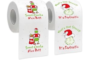 HOMYTHE Funny Christmas Toilet Paper, 2 Rolls Holiday Bathroom Toilet Papers, Christmas Bathroom Decorations, White Elephant Gag Gift for Xmas Stocking Stuffers Party Supplies