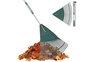 ORIENTOOLS Garden Leaf Rake, Garden Rakes for Lawns Leaves with 65.7" Foldable Handle Rake, 26 Strong Tines Plastic Head Shrub Rake, Yard Garden Rake for Lawns, Grass, Flower Beds Leaves Cleaning