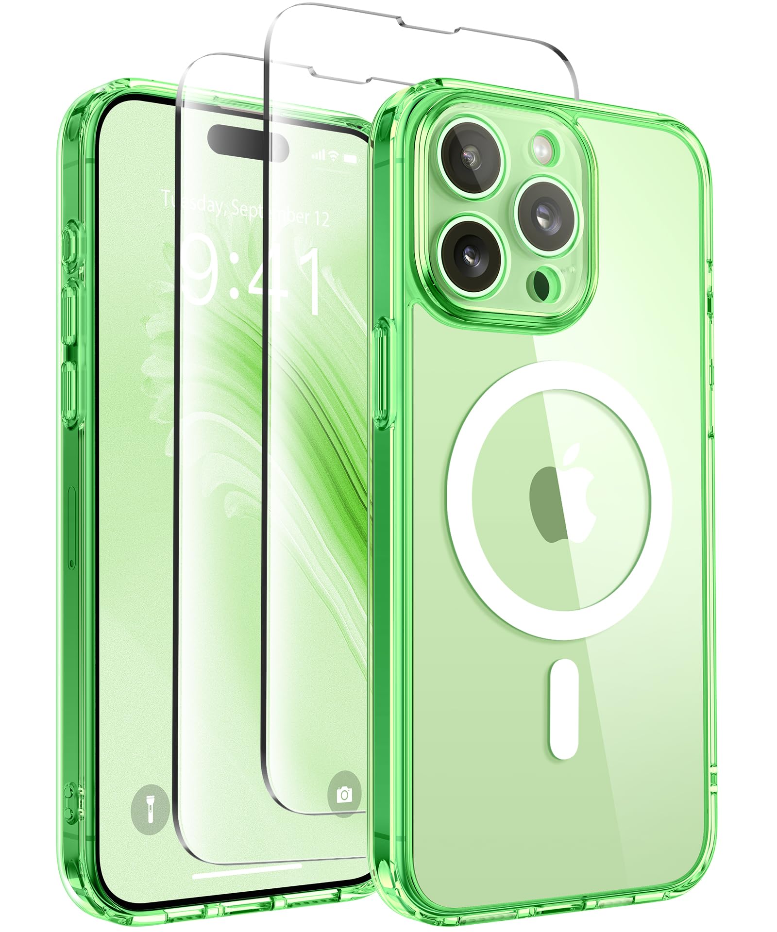 CAPRARO Magnetic iPhone 15 Pro Max Case, MagSafe Compatible, Full Camera Protection, 14FT Drop Protection, Shockproof, Slim Translucent Phone Case, Clear Green