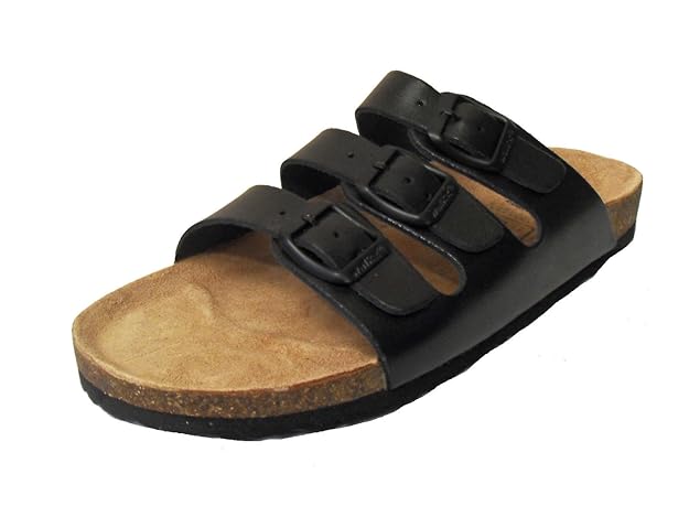Damen komfort Bio Pantoletten Tieffußpantoletten Leder Sandalen Kork Clogs Schlappen Latschen 37 - 41