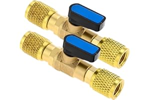 Mtsooning 2PCS Air Conditioner Ball Valve Adapter,1/4 SAE Female Thread Adapter Shut-off Flow Control, Brass Refrigeration Ba