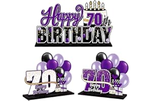 LINGTEER Happy 70th Birthday Purple Acrylic Table Topper Centerpieces Set - Cheers to Seventy Years Old Birthday 70th Bday Party Gift Decorations.