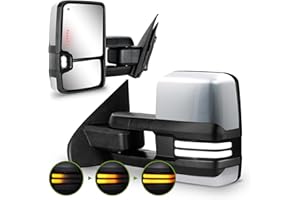 SIZIOM Towing Mirrors for 2014-2018 Chevy Silverado/GMC Sierra Switchback Dynamic Turn Signal/Running Lights Power Heated (Painted Silver)