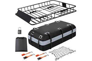 KAHLHAK Heavy Duty Universal Rooftop Cargo Carrier Roof Rack, 64"x36"x5" Roof Rack Basket with 20 Cu.Ft Waterproof Bag, for SUV, Truck and Van, 250lbs Capacity, Corrosion Resistant (ROOF 64" and Bag)
