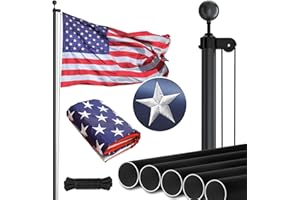 NELXINJO Heavy Duty 25FT Flag Pole with Embroidered Stars 3x5 American Flag-13 Gauge Extra Thick Aluminum Flagpole kit for House Yard Commercial Residential