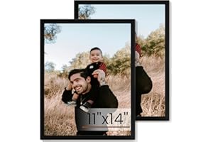 HEIMLOVE 11x14 Picture Frame Set of 2,Display Pictures 11"x14",Black Photo Frame with Shatter Resistant Plexiglass,Picture Frames 11x14 Tabletop and Wall Mount,Poster Frame for Display Certificate Document