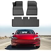 Mixsuper Floor Mats for 2024 2025 2026 Tesla Model 3 Highland, All Weather Floor Liners Custom Fit Waterproof Anti-Slip Durable 1st and 2nd Row Set Black