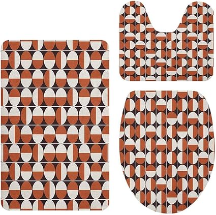 Juego de 3 alfombrillas de baño de mediados de siglo repetiendo