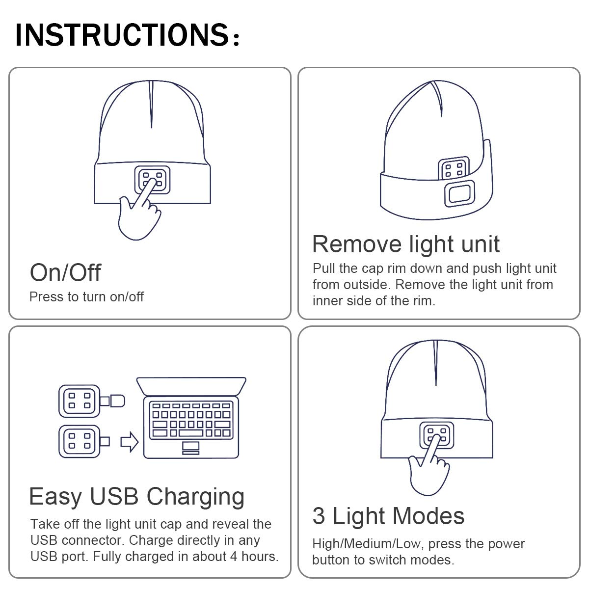 YunTuo LED Beanie with The Light, Unisex USB Rechargeable Headlamp Winter Knitted Cap Gifts for Men Dad Husband Him