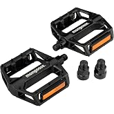 Mongoose Mountain Bike Pedals, Black, Set of 2, Lightweight and Durable Alloy Stands Up to Tough Riding, with Reflectors, Fits 1/2" or 9/16" Cranks, Easy Installation, Replacement Bike Pedals