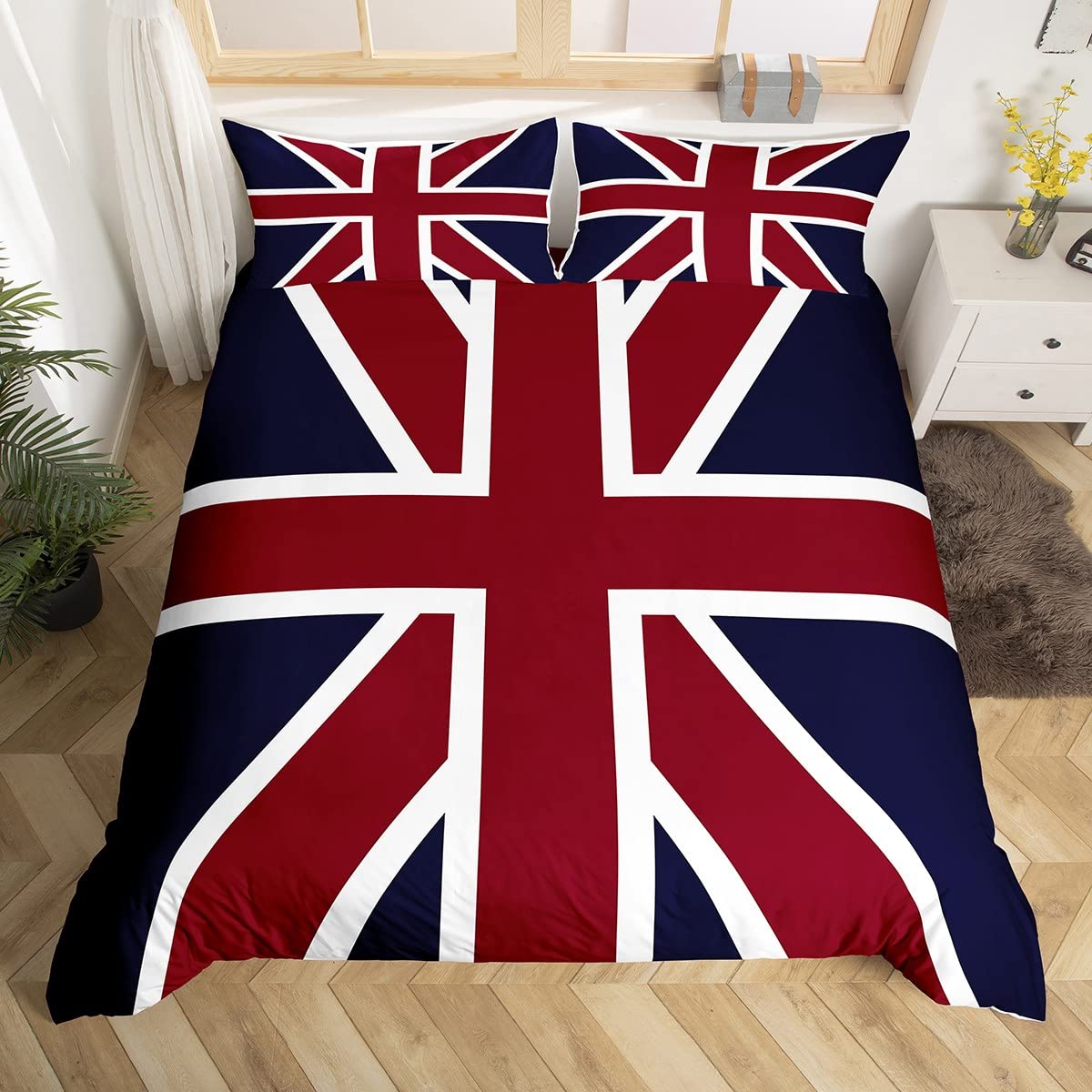 Union Jack Flag Duvet Cover British Flag Bedding Set for Kids Boys Girls Teens Room Red Whit Blue Comforter Cover Set Stripe Bedspread Cover 2Pcs Zipper Single Size