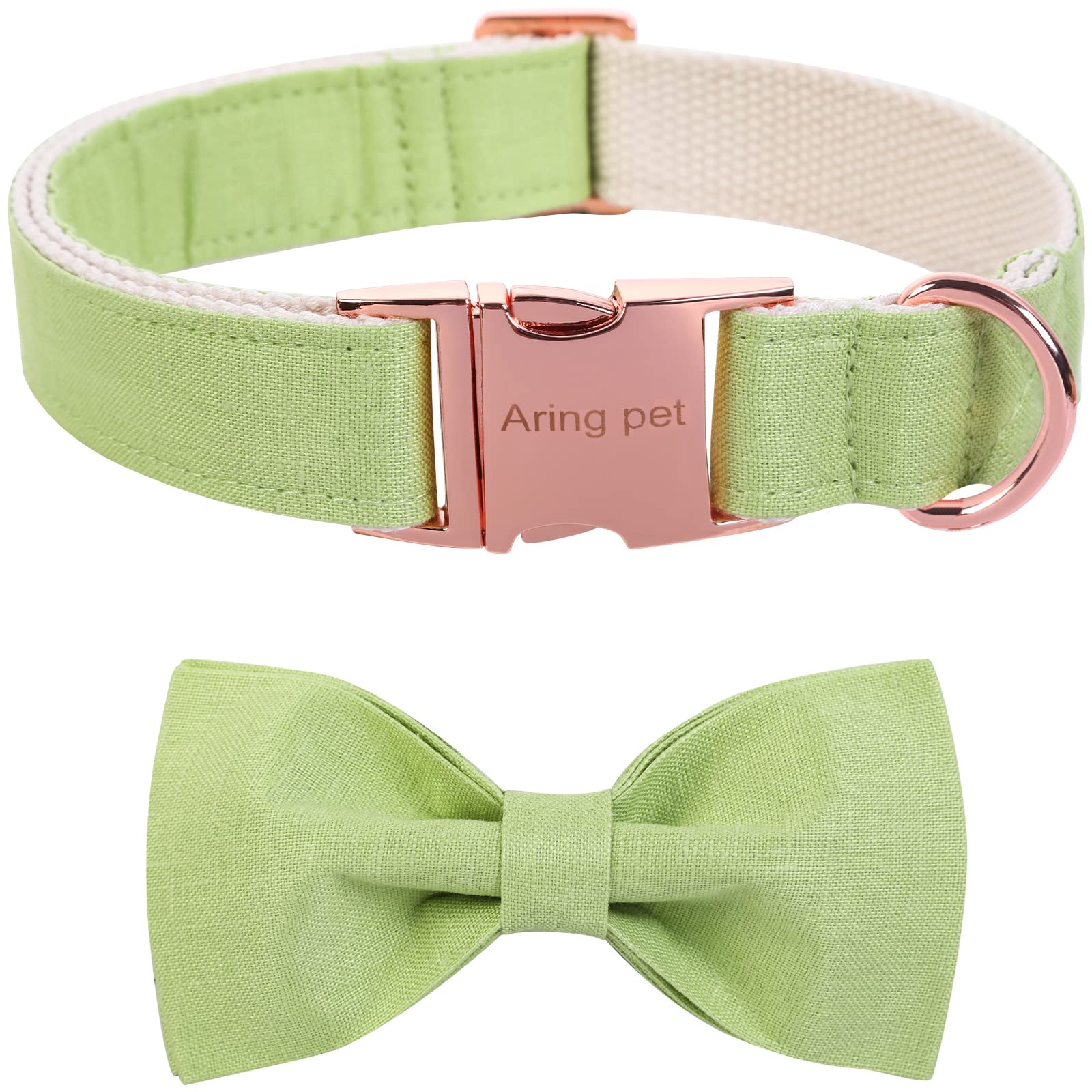 ARING PET Bowtie Dog Collar, Cotton Green Dog Collar with Bow, Adjustable Wedding Dog Collars Gift with Metal Buckle for Small Medium Large Boy and Girl Dogs — image 1