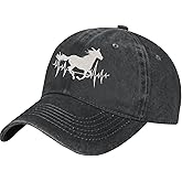 Yipaidel Women's Horse Heartbeat Hat, Adjustable Vintage Washed Baseball Cap for Dad Mom