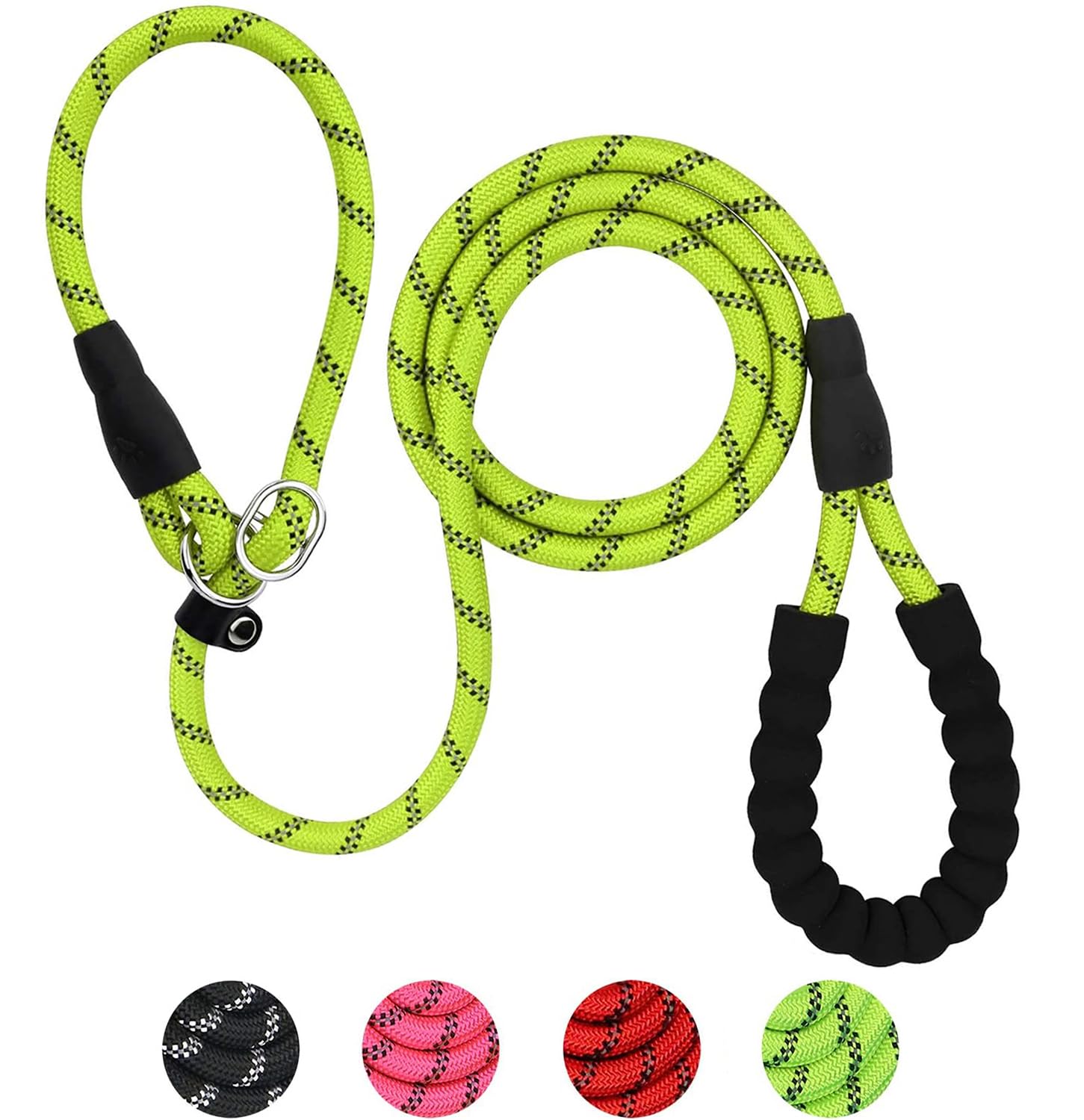 Reflective Slip Lead Dog Leash - 2m Soft Padded Handle Training Lead & Rope | Pet Lead for Small, Medium, Large Dogs and Cats (Green)