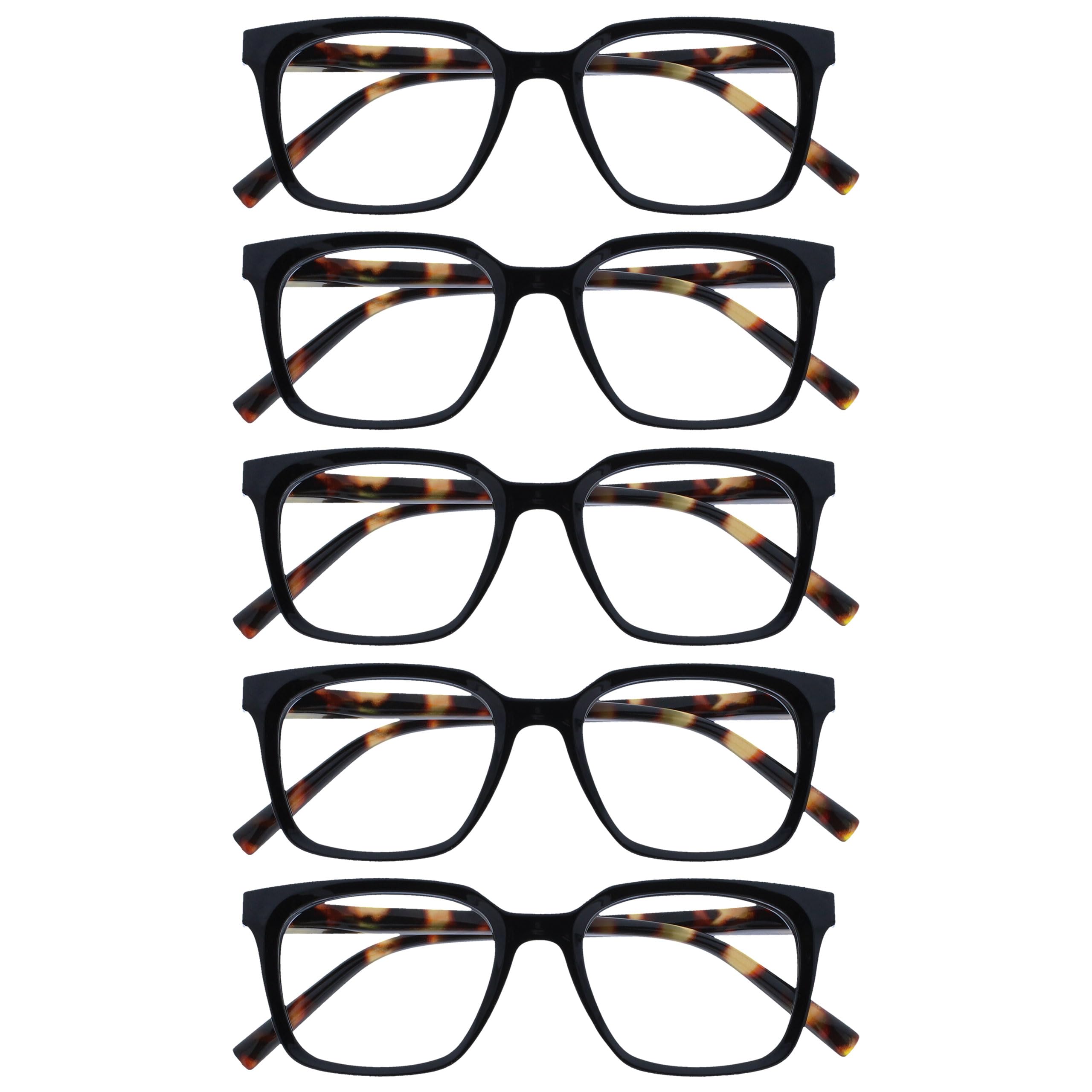OPULIZE KOI Reading Glasses 5 Pack - Large Rectangular Frame - Black - Mens Womens- Spring Hinges - RRRRR50-1 - +2.00