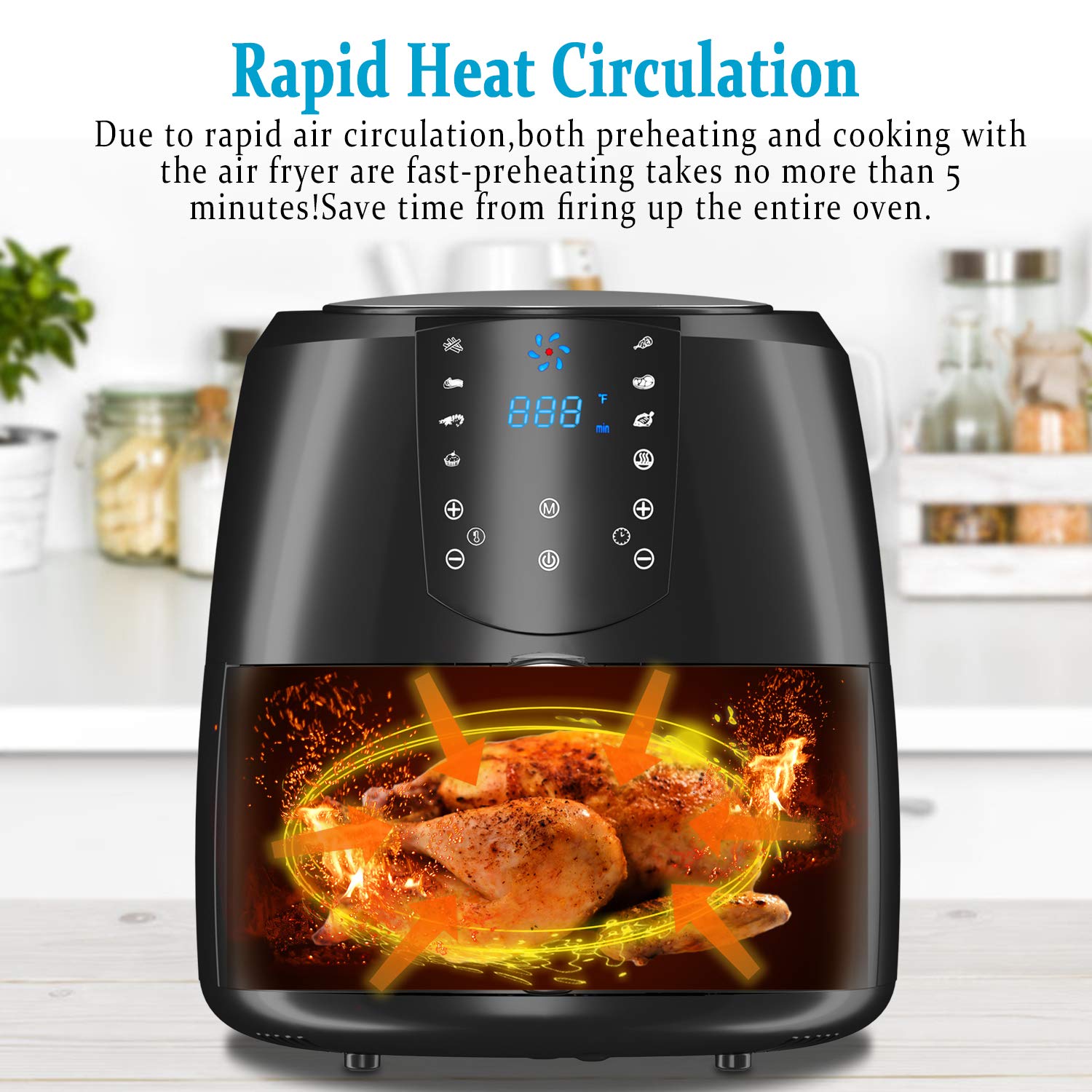 Rozi Air Fryer, 1800W Electric Hot Air Fryers XL 5.5QT, Oven & Oilless Cooker for Roasting, Programmable Air Fryer with 7 Cook Presets