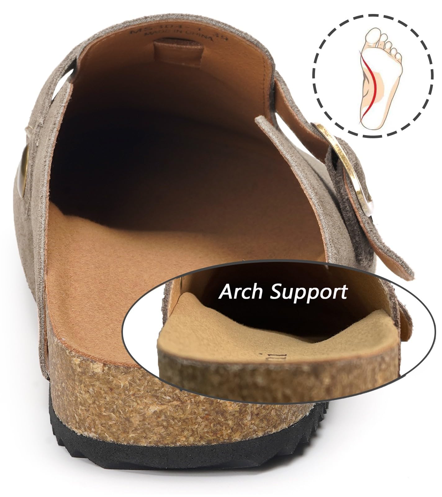 Intini Womens Suede Clogs Mens Genuine Leather Mules Cork Footbed Sandals with Arch Support