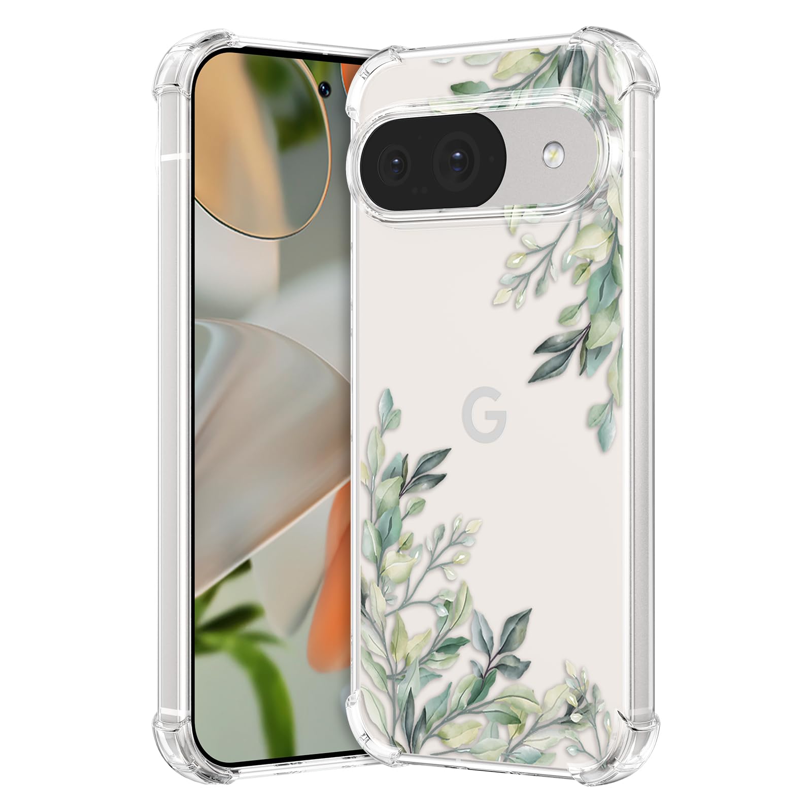 Photo 1 of RALEAVO Floral Case for Google Pixel 9/9 Pro,Clear Leaves Flower Phone Case Slim Cute Cover for Girls Women,Transparent Soft Silicone Four Corners Shockproof Phone Cover,Leaves