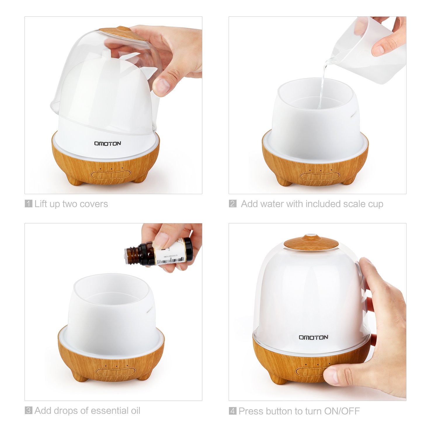 Essential Oil Diffuser, OMOTON 150ml Aromatherapy Diffuser Ultrasonic Aroma Humidifier with 7 Colored LED Lights and Waterless Auto Shut-off Protection