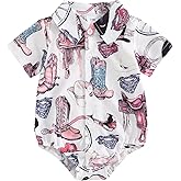 Kayotuas Western Baby Boy Clothes Cowboy Shirt Romper Long/Short Sleeve Button Down Dress Bodysuit Infant Gentleman Outfits