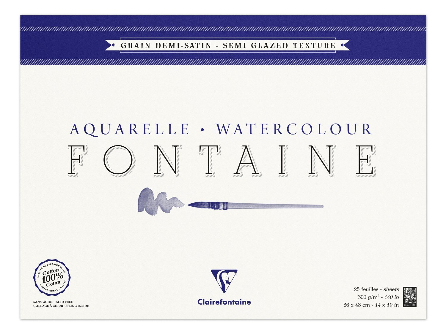 Clairefontaine - Ref 96429C - Fontaine Extra Rough Watercolour Glued Pad (25 Sheets) - 24 x 30cm Size, 300gsm Paper - Suitable for Watercolour Artwork — image 1