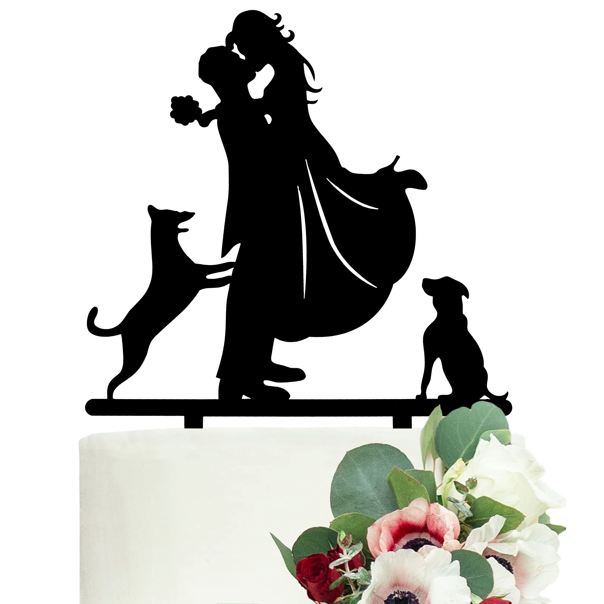 LOVENJOY Dogs Wedding Cake Topper Bride and Groom with 2 Dogs, Gift Boxed