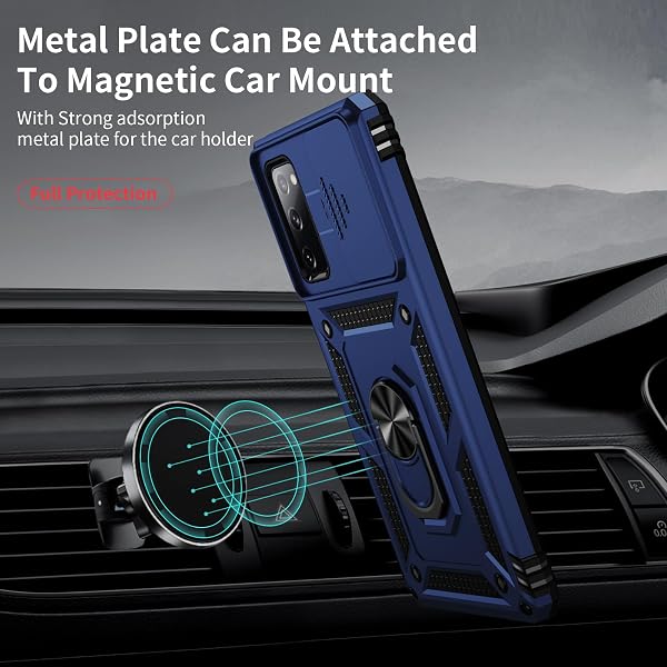WEYCOLOR FOR SAMSUNG GALAXY S20 FE 5G CASE WITH CAMERA LENS COVER, HD SCREEN PROTECTOR, 10 FT MILITARY GRADE DROP PROTECTION, MAGNETIC RING HOLDER KICKSTAND PROTECTIVE PHONE CASE, NAVY BLUE