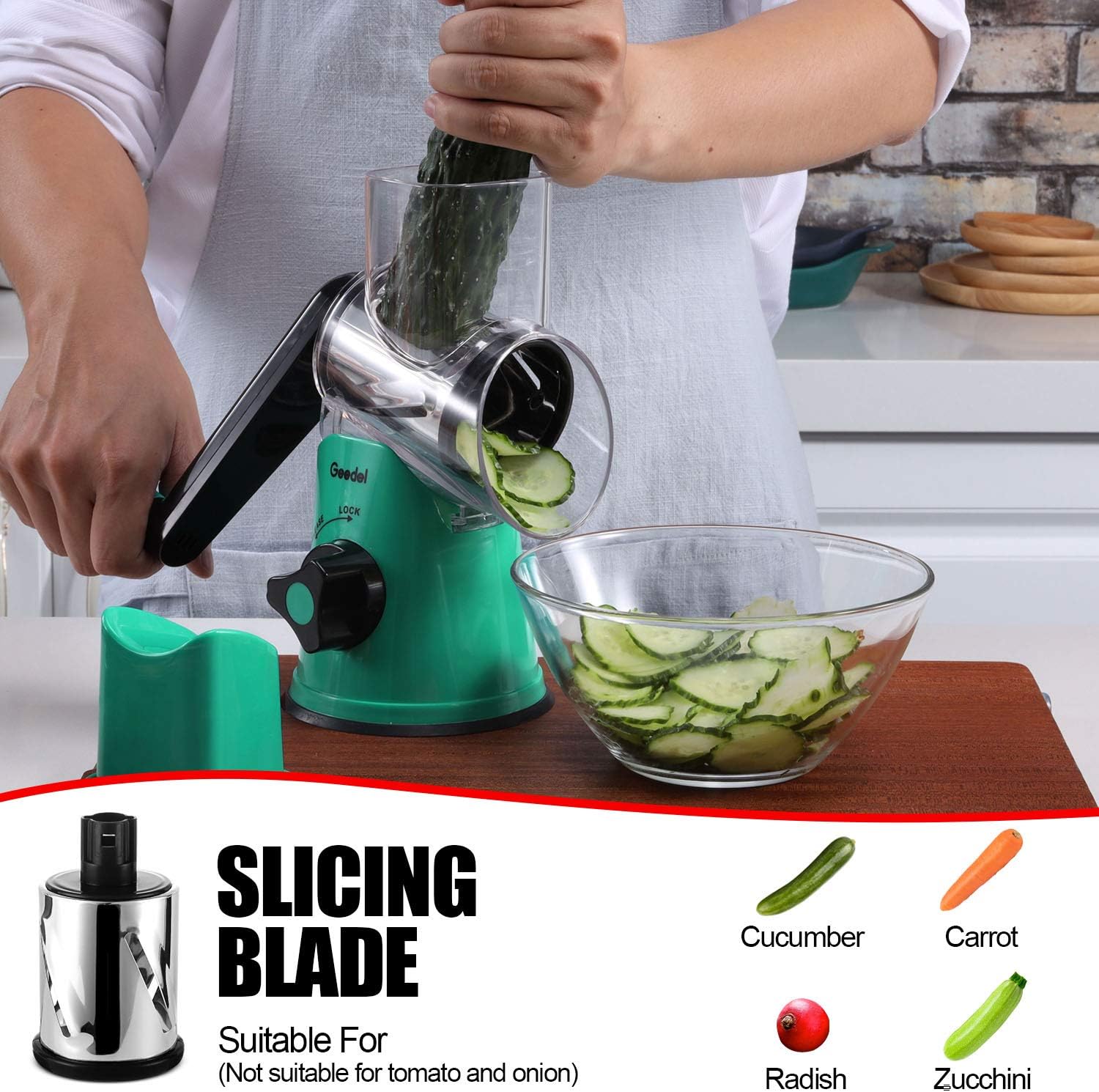 Rotary Cheese Grater, Vegetable Slicer with Three Drum Blades - Image 4