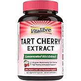 Vitalibre Tart Cherry Capsules, 500 mg Extract, Concentrated 60:1 Extract, 30000 mg Strength, Montmorency Tart Cherries, Uric Acid Balance, Immune Support, Non-GMO, 60 Vegan Capsules
