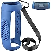 Silicone Case Cover for JBL Charge 5 Waterproof Portable Bluetooth Speaker, Travel Carrying Protective Gel Soft Skin, Waterproof Rubber Pouch with Shoulder Strap and Carabiner - Blue