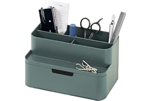 BLUE GINKGO Compact Desk Organizer – Small 5-Compartment, Half Drawer Storage – Pen Holder, Stationery Organizer for Desktop, Vanity, Shelf (Made in Korea, Green)