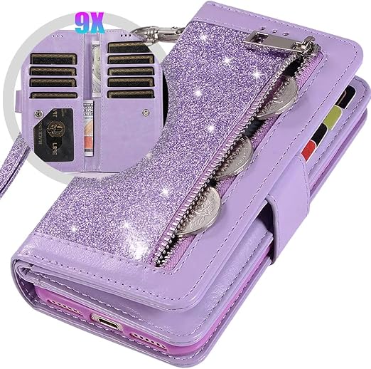Amazon Com Iphone 12 Pro Max 6 7 Bling Wallet Case For Women Girls Auker Sparkly Protective Leather Wristlet Zipper Purse Case With Trifold 9 Card Holder Kickstand Flip Magnet Change Pocket Wallet Clutch Case