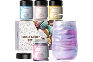 BDEES Edible Glitter, 4 Colors Iridescent Food Coloring Sprinkle 100% Kosher Edible Glitter for Drinks Cake Decorating Strawberries Cocktails Fondant Pops Luster Dust Edible (3g per Bottle)