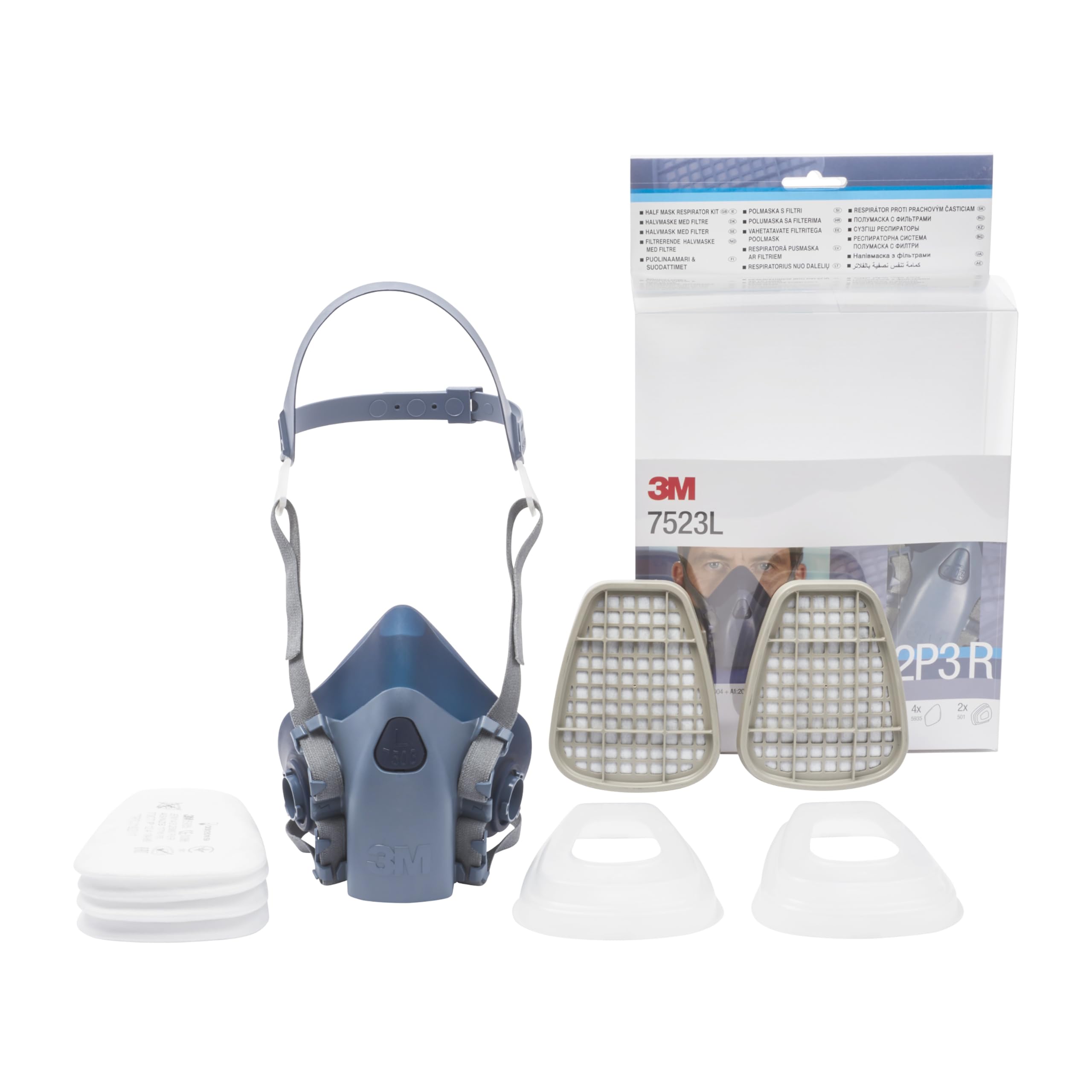 3M Reusable Half Mask Respirator Kit, A2P3 R Filter, Large Mask, 7523L, EN safety certified