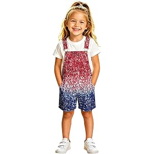 Amaping Unisex Kids 4th of July Overalls Printed Romper Flag Shorts Adjustable Straps Suspender Coveralls Gifts