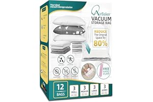 AirBaker Vacuum Storage Bags 12 Pack Space Saver for Clothes Blankets Clothing Traveling Comforters Vacuum Seal Bag with Travel Pump (3XL+3L+3M+3S)