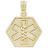 Gold Caduceus Medical ID Charm - 10 Karat Solid Yellow Gold - Great Graduation Gift