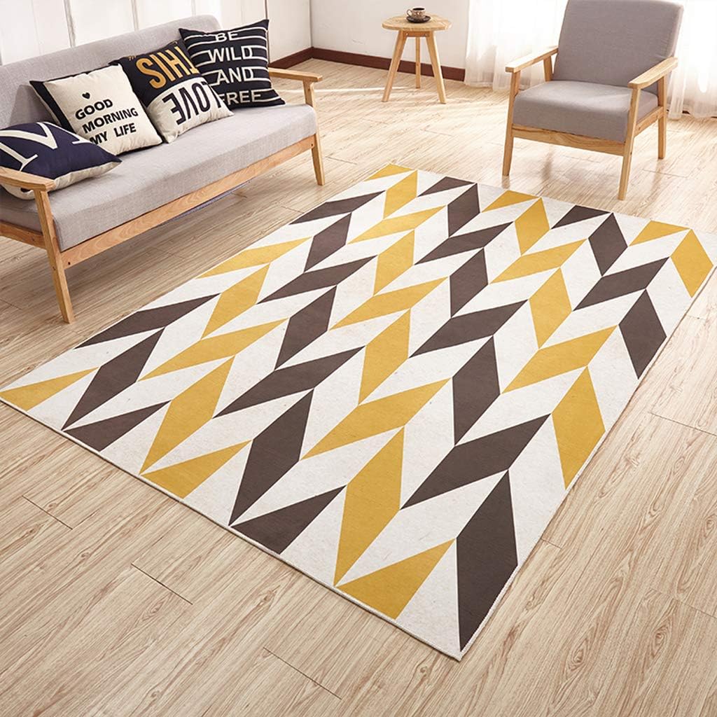 MAGE Rug Modern Crystal Flannel Rugs For Living Room Bedroom, Easy-Cleaning Geometry Lattice Striped Border Carpet Nursery, Black White Yellow,160Cm×230Cm