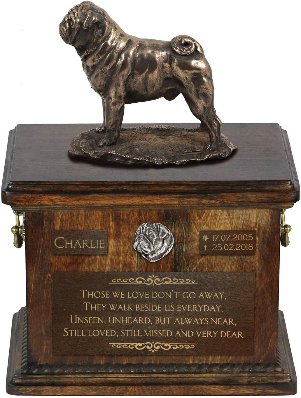 Pug, Urn for Dog Ashes Memorial with Statue, Pet’s Name