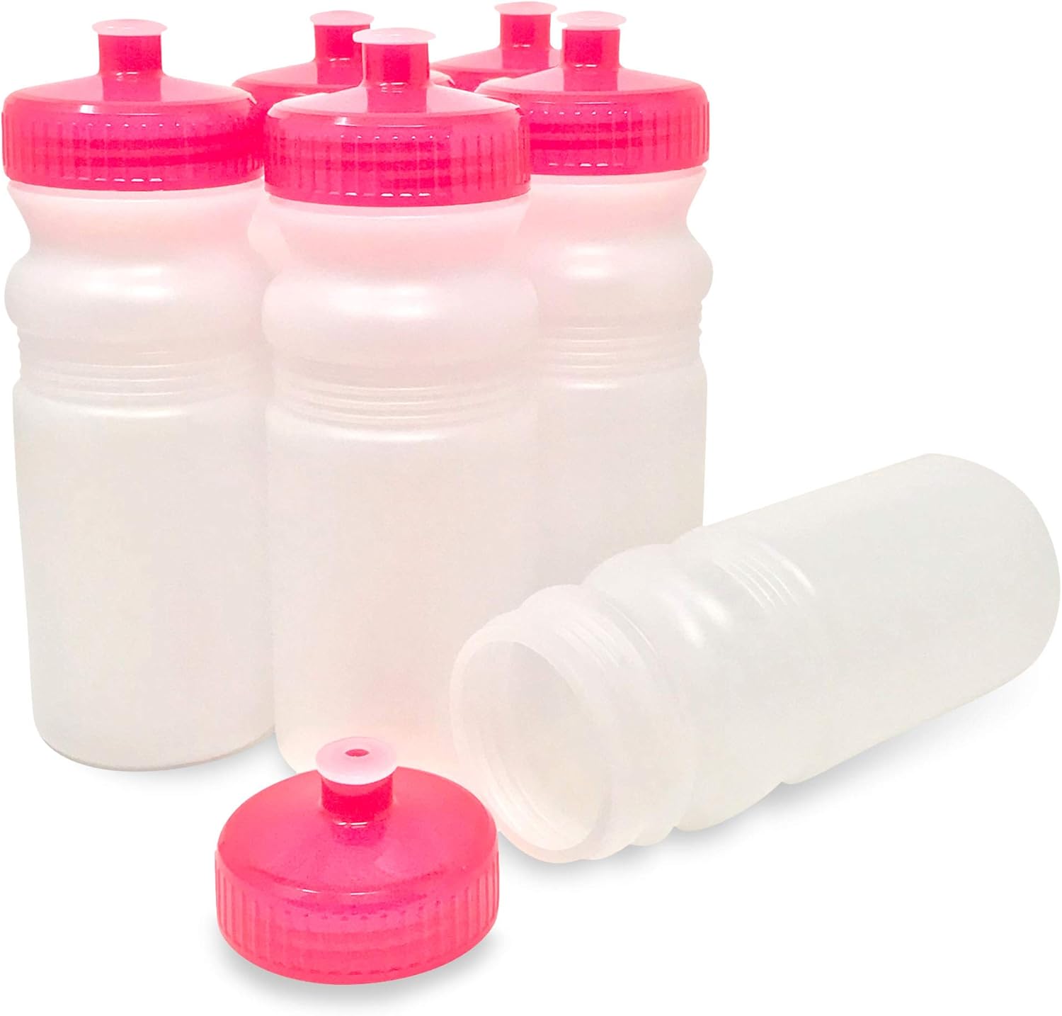 CSBD 20 oz Sports Water Bottles, 6 Pack, Reusable No BPA Plastic, Pull Top Leakproof Drink Spout, Blank DIY Customization for Business Branding, Fundraises, or Fitness