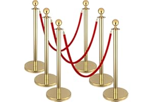 Berverra 6pcs Gold Stanchions and Red Velvet Ropes 4pcs, Red Carpet Ropes and Poles, Red Carpet Divider Stands Party Decorations, Gold Stanchions Queue Barrier Reception with Fillable Plastic Base