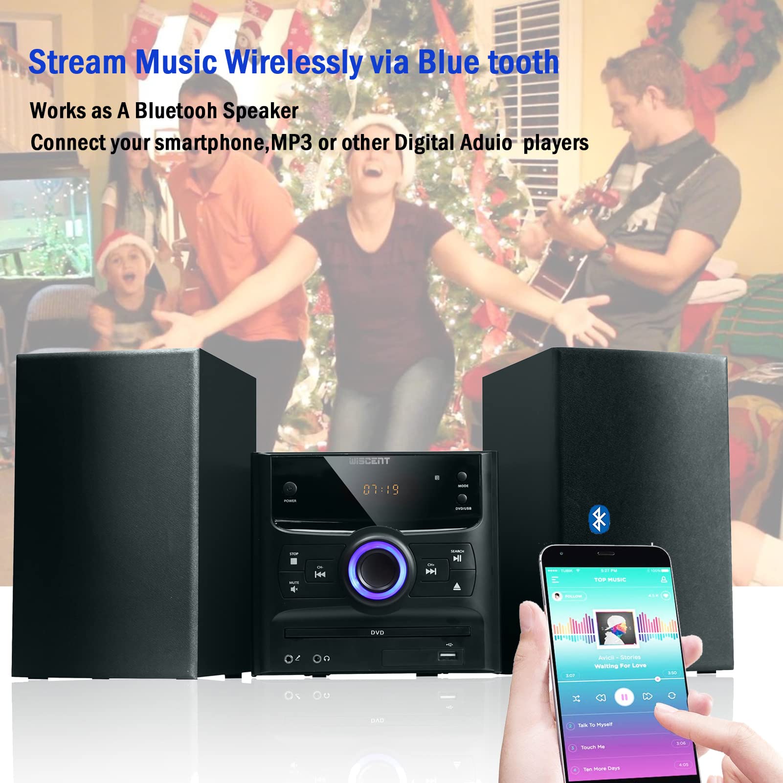 WISCENT Stereo Shelf System For Home With Bluetooth, Compact Micro ...