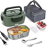 Vabaso Electric Lunch Box for Adults, 80W Heated Lunch Box Portable Food Warmer Lunch Box for Work/Men/Car/Truck with 1.5L 304 Stainless Steel Container Fork & Spoon, 110V/12V/24V