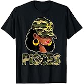 Pisces Queen Camouflage Black Woman Cap Zodiac Sign T-Shirt