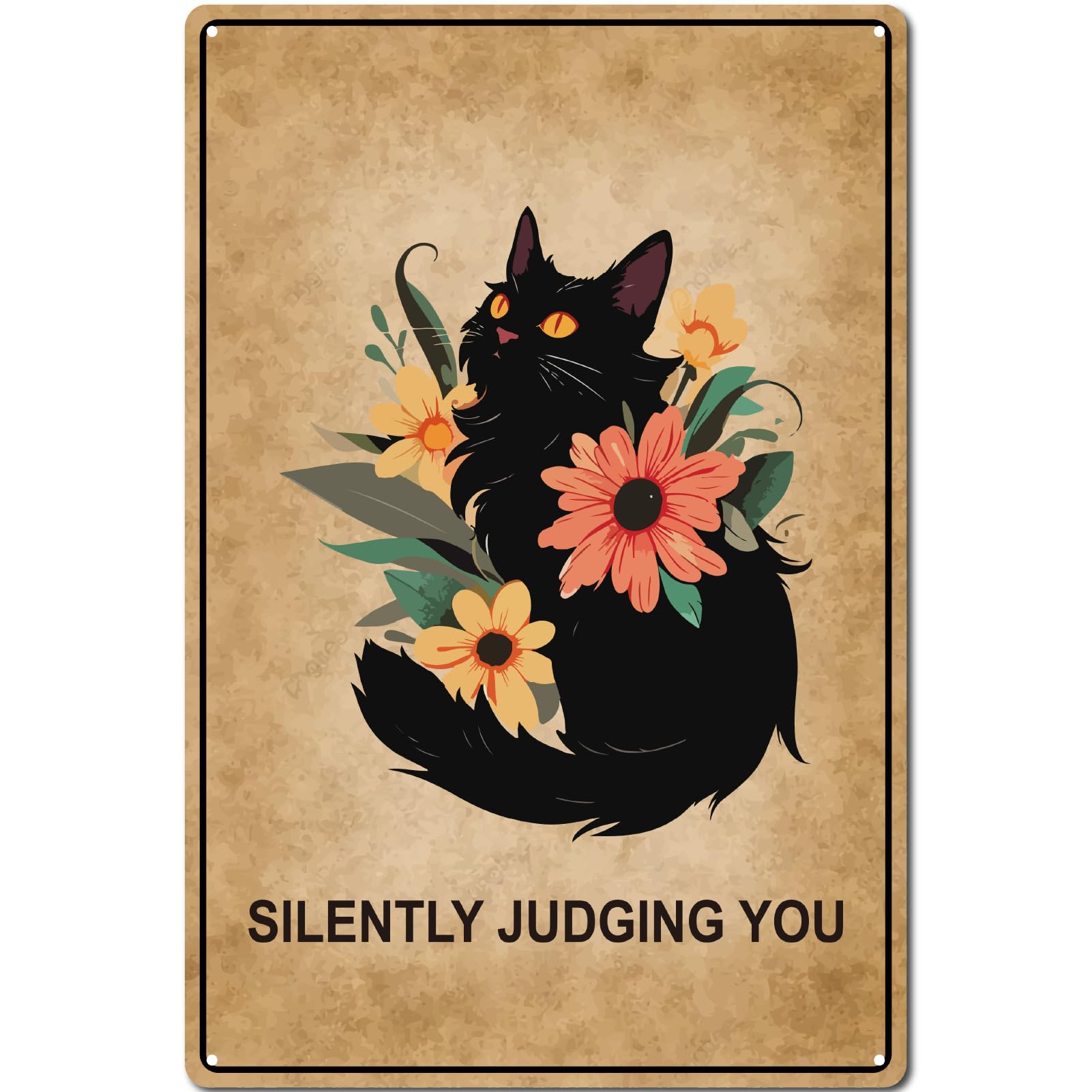 CREATCABIN Flowers Metal Tin Sign Garden Metal Poster Black Cat Design Vintage Plaques Gallery Wall Retro Tin Sign Art Print Hanging Decor Room Decoration for Home Garden Yard Indoor Outdoor 12x8 Inch