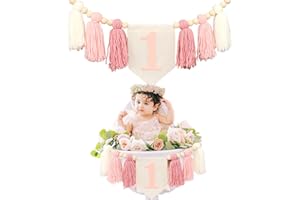 ERENIKO Handmade Boho 1st Birthday High Chair Banner Party Decoration For Girl Baby Shower Pink Wall Hangings Decorative For Kids Bedroom