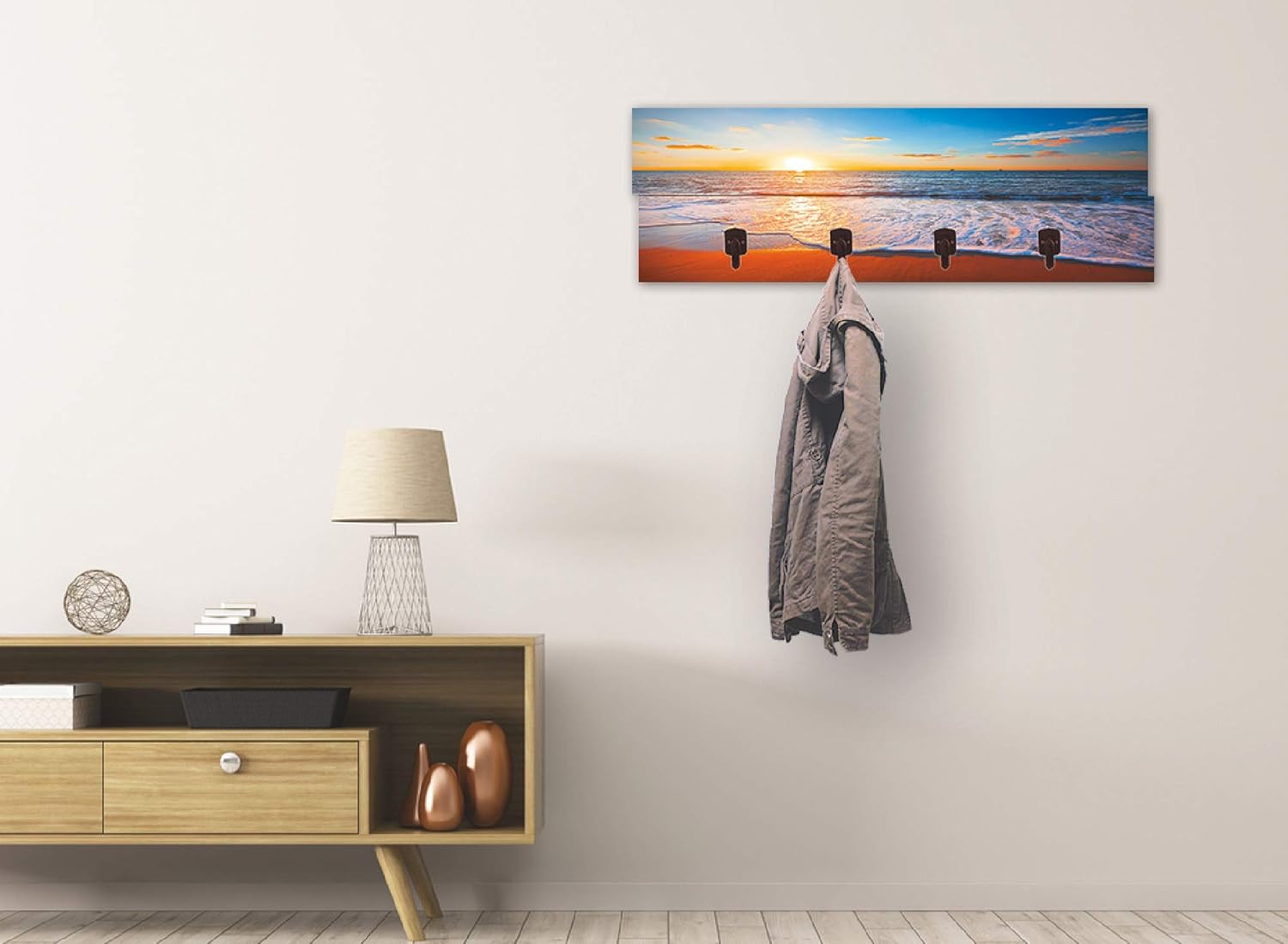 Artland Wandgarderobe Holz Design Mit 4 Haken Quer Garderobe Mit Motiv 90x30 Cm Natur Landschaft Meer Strand Sonne Sonnenuntergang Himmel S7le Mobel Diele Flur Ayurvedanetworkbhu Com